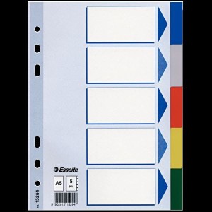 Przekładki A5 PP 1-5 bez nadruku z kolorowymi indeksami ESSELTE /15264/